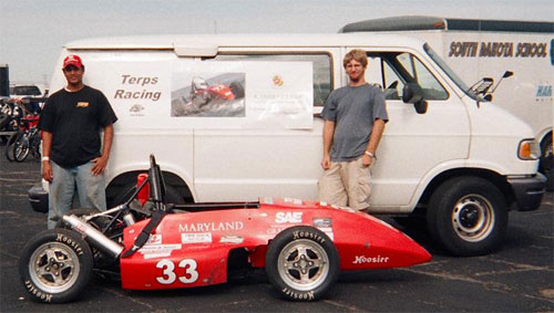 Bryan Hise and Michael Cook show off their Terps Racing formula vehicle.