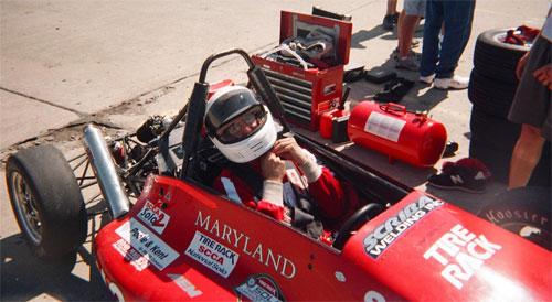 Michael Cook prepares for a race.